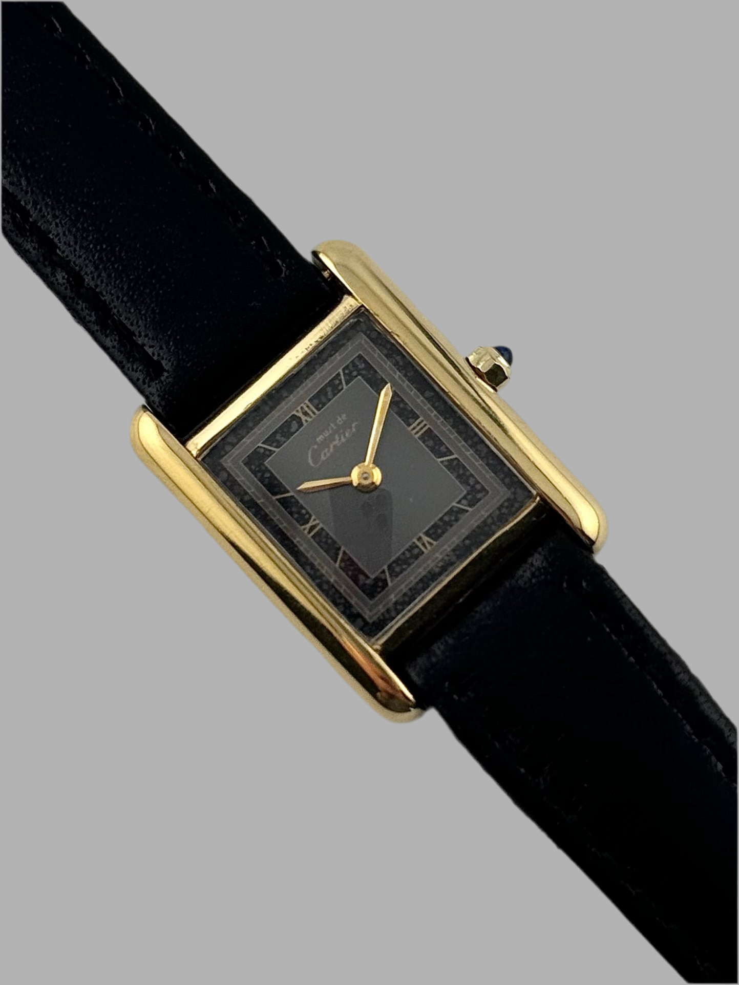 Cartier Tank Must De Cartier Paris Grey and Black Dial with Gold Roman Numerals 25426