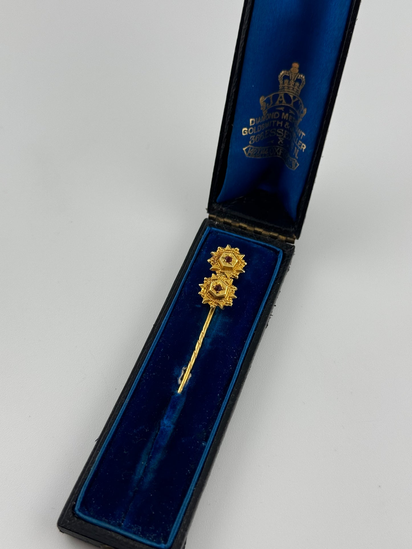 9ct Gold Gent’s Ruby Antique Stick Pin - Early 1900s - Original Box
