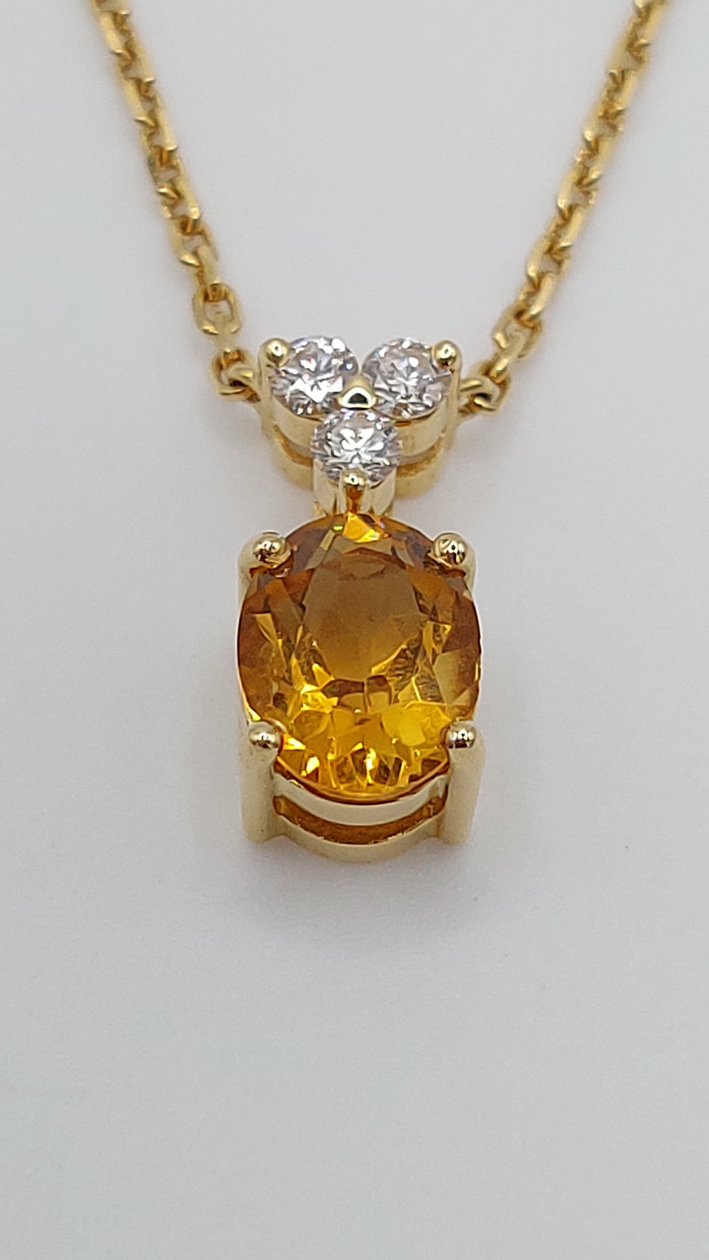 Citrine and Diamond 18ct Gold Pendant Necklace