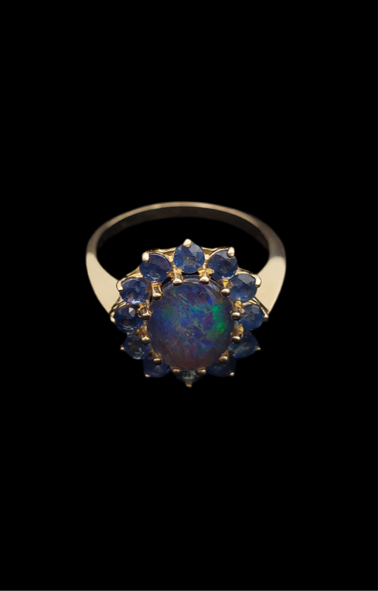 Sapphire and Opal 9ct Gold Cluster Ring