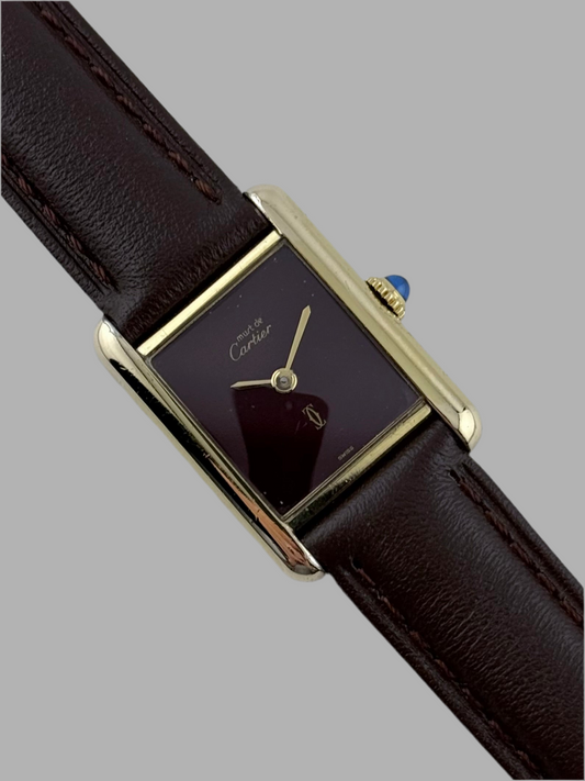Cartier Must De Paris Tank Manual Wind - Burgundy Dial