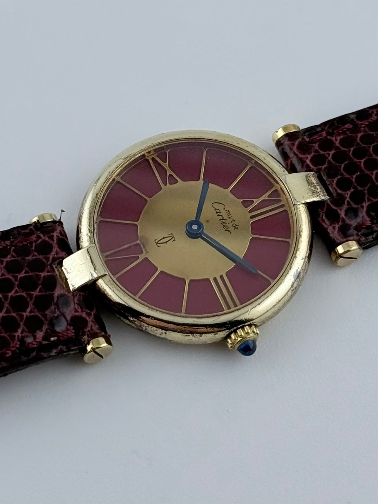 Cartier Must de Cartier Vermeil Quartz - 18 - Gold and Bordeaux Cloisonne Dial - Ladies