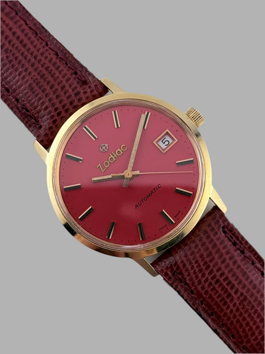 Zodiac Automatic Date Solid 18ct Gold - Ultra Rare Red Dial