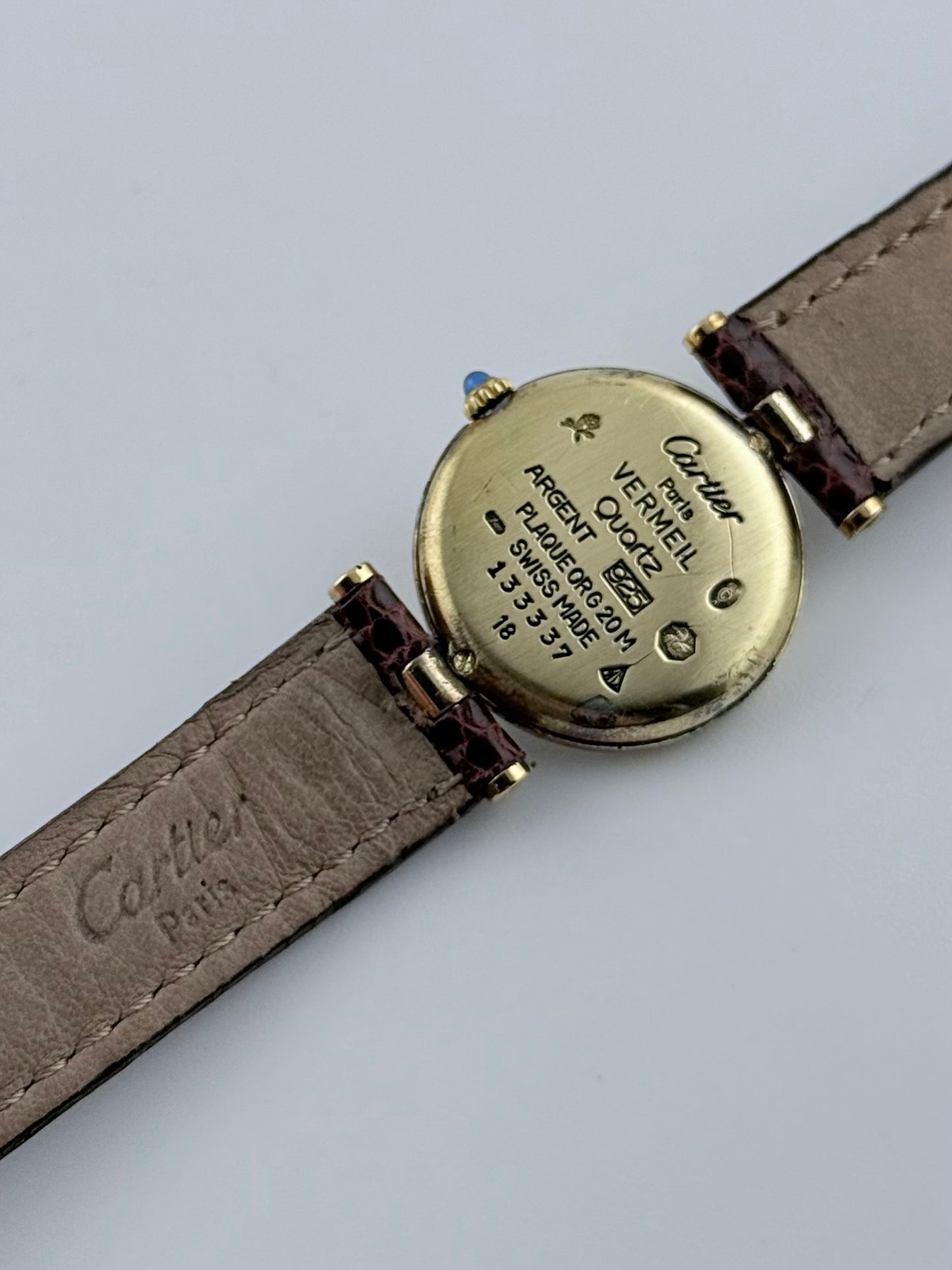 Cartier Must de Cartier Vermeil Quartz - 18 - Gold and Bordeaux Cloisonne Dial - Ladies