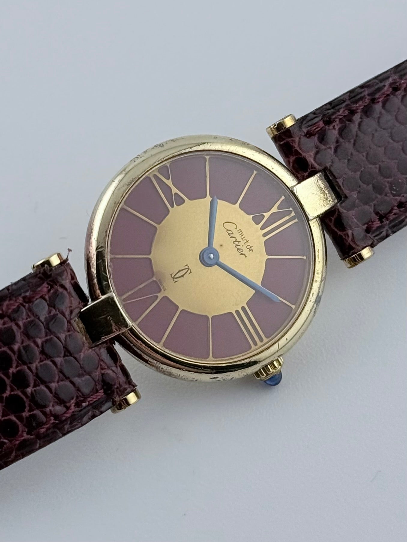 Cartier Must de Cartier Vermeil Quartz - 18 - Gold and Bordeaux Cloisonne Dial - Ladies