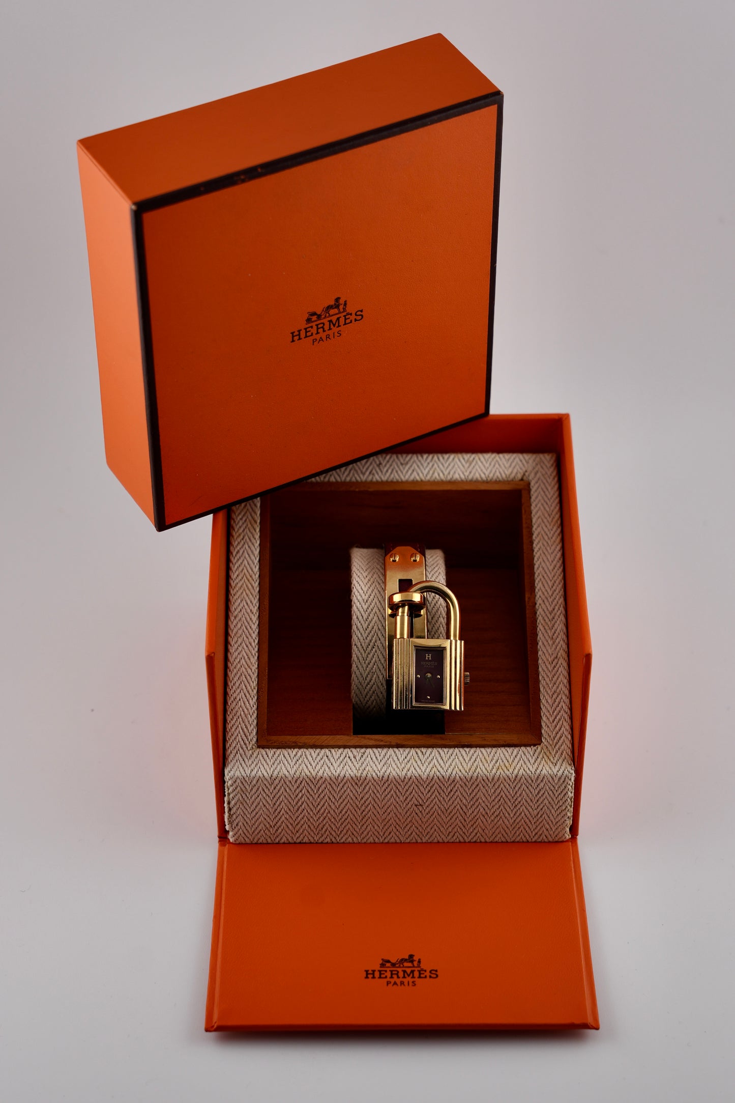 Hermes Paris Kelly Lock Watch - Burgundy - Original Strap - Ladies