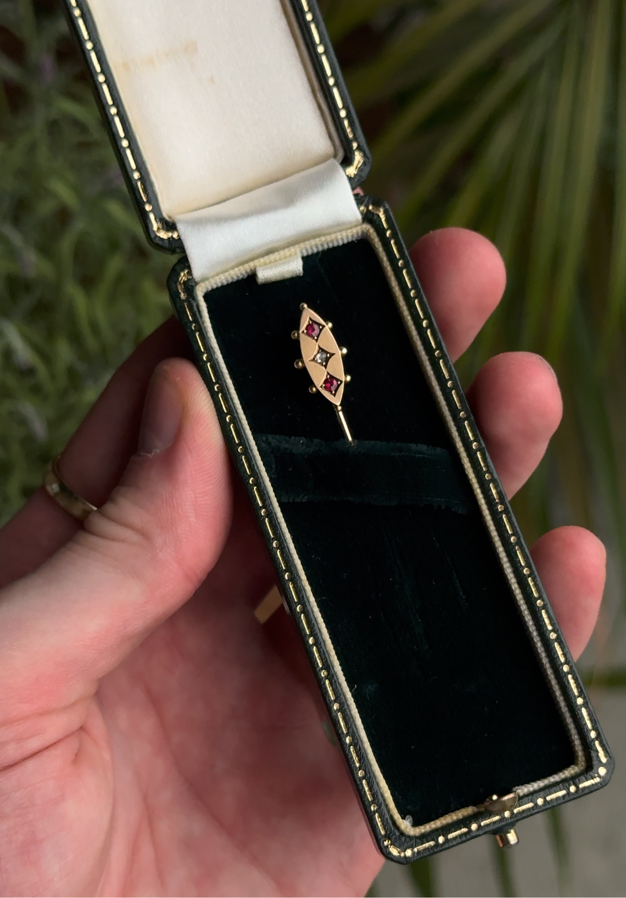 9ct Gold Rose Cut Diamond and Ruby Antique Stick Pin - Late 1800s