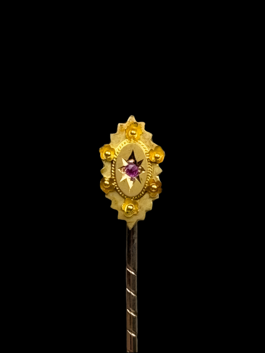 15ct Gold Ruby Antique Stick Pin - Early 1900s