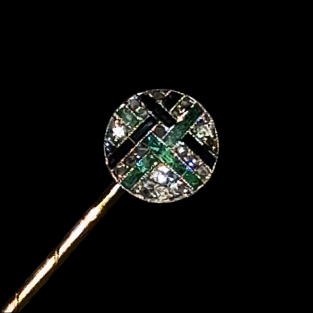 Art Deco Diamond, Onyx, and Emerald Stick Pin - 1920s