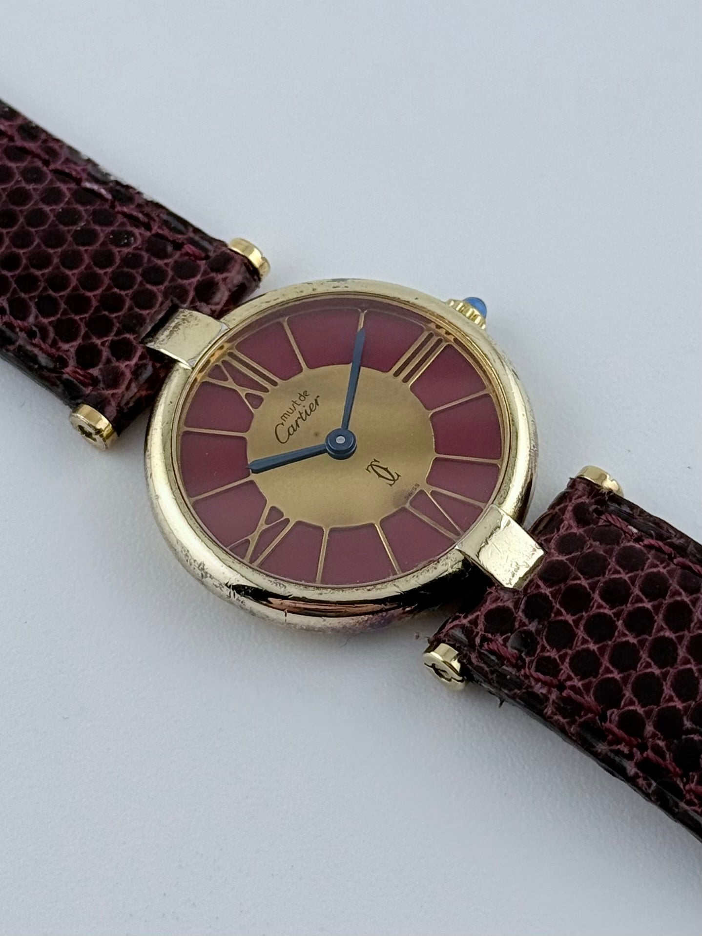 Cartier Must de Cartier Vermeil Quartz - 18 - Gold and Bordeaux Cloisonne Dial - Ladies