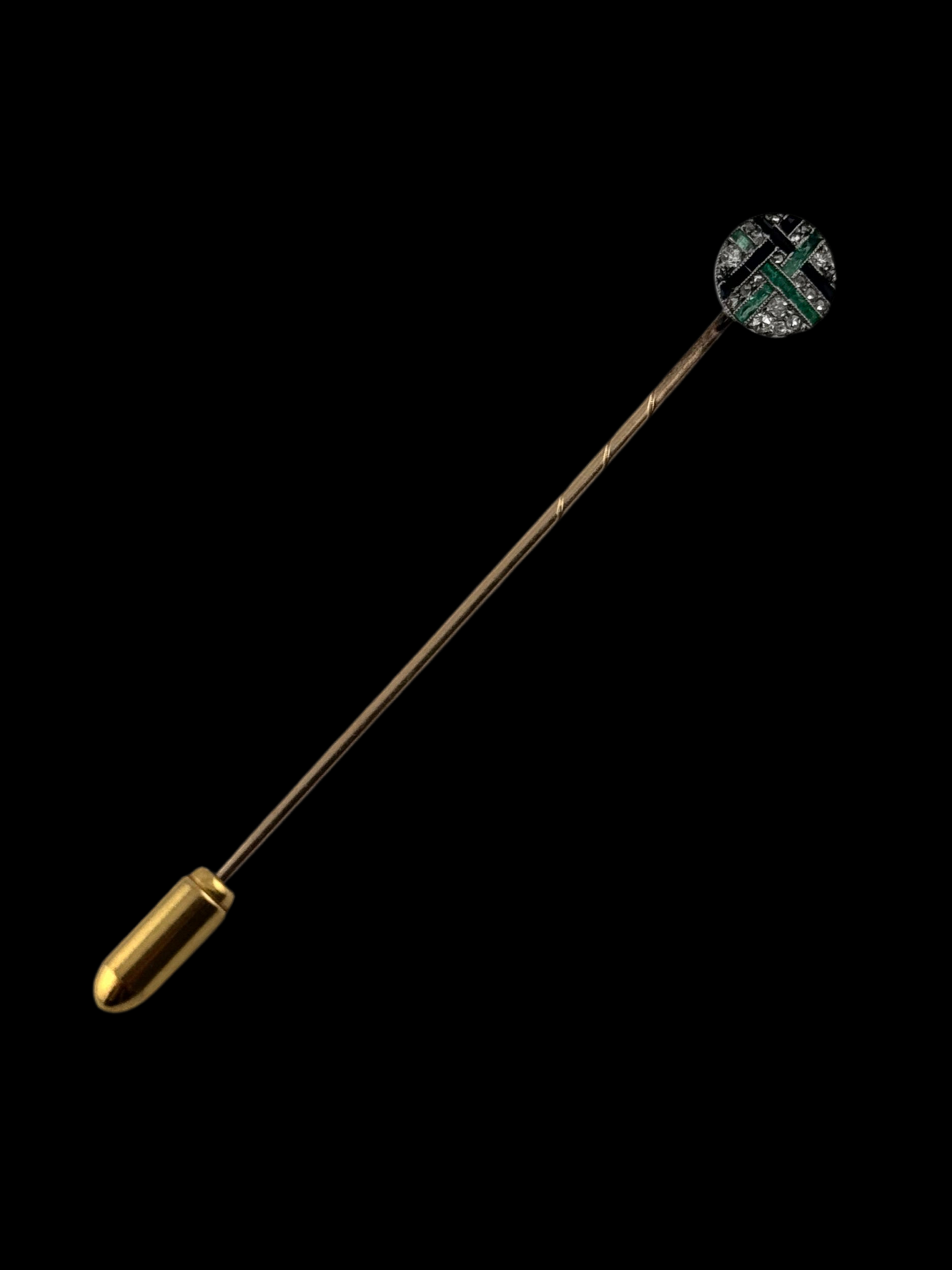 Art Deco Diamond, Onyx, and Emerald Stick Pin - 1920s