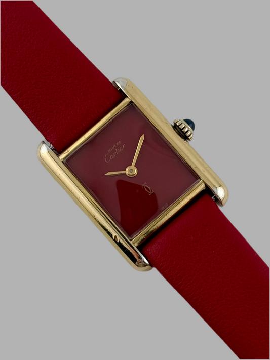 Cartier Must De Paris Tank Manual Wind - 3-025544 Rare Red Dial - Ladies