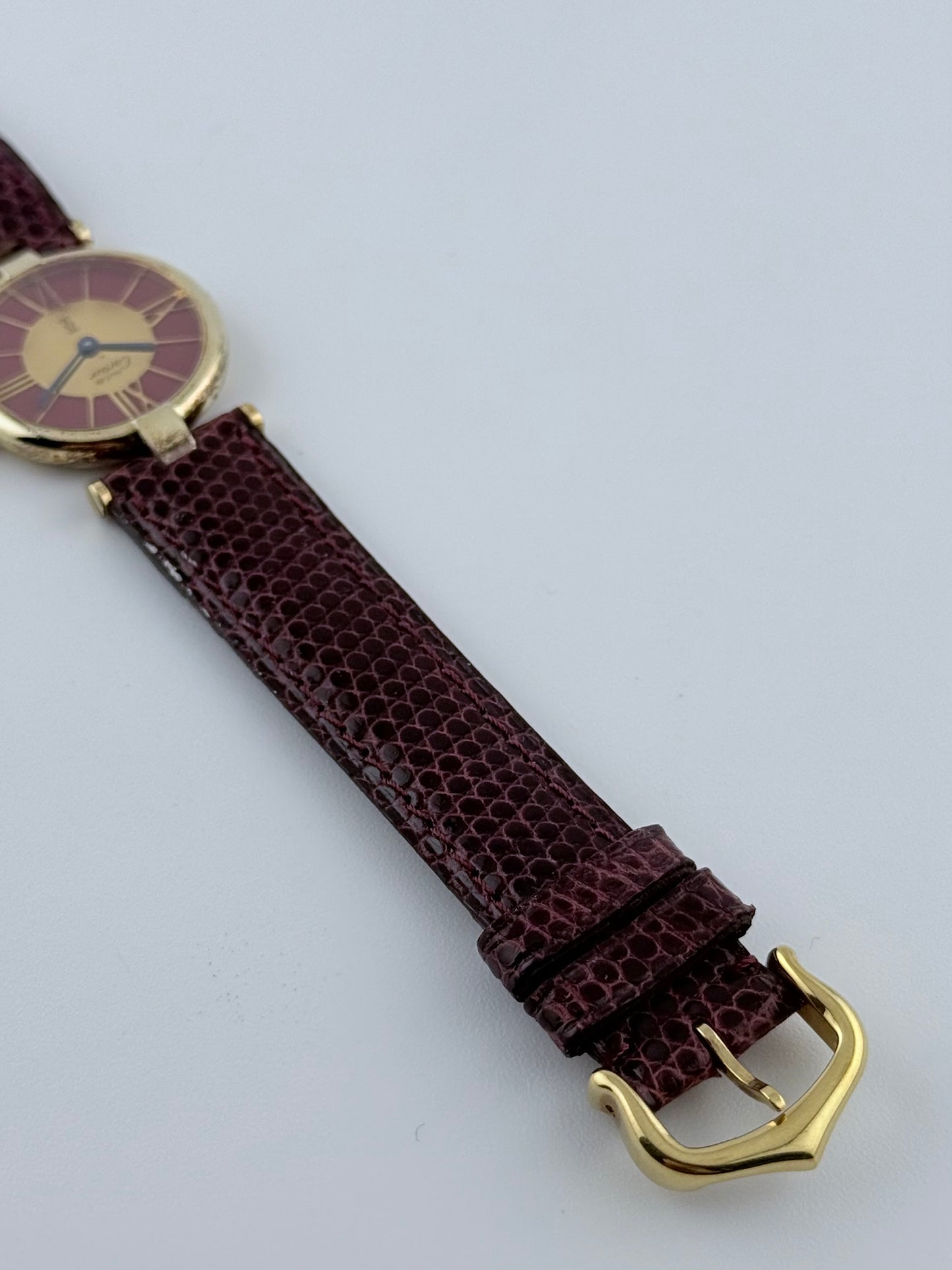 Cartier Must de Cartier Vermeil Quartz - 18 - Gold and Bordeaux Cloisonne Dial - Ladies