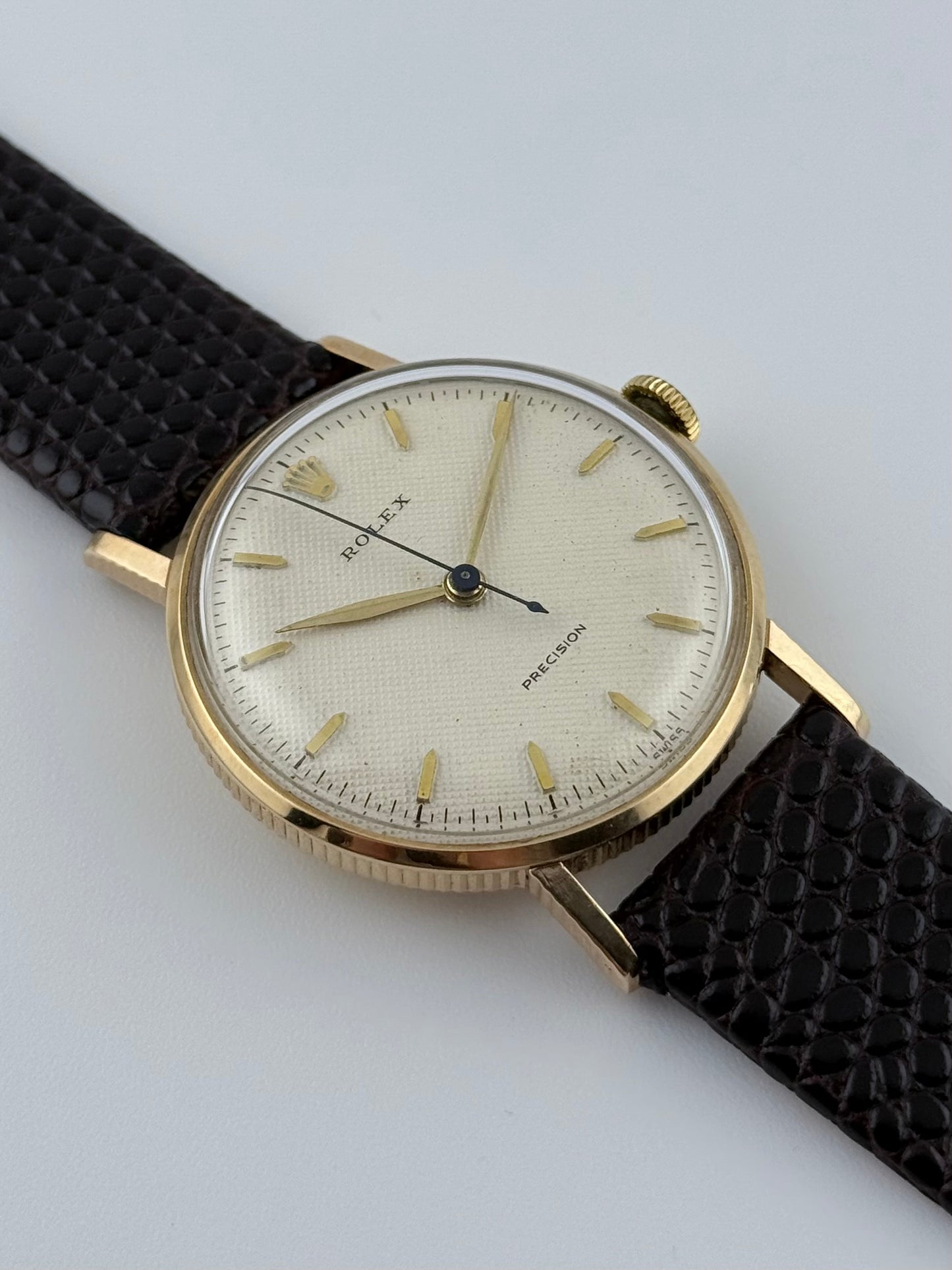 Rolex Precision Manual Wind 9ct Solid Gold - Ultra Rare Coin Edge Case - Honeycomb Dial
