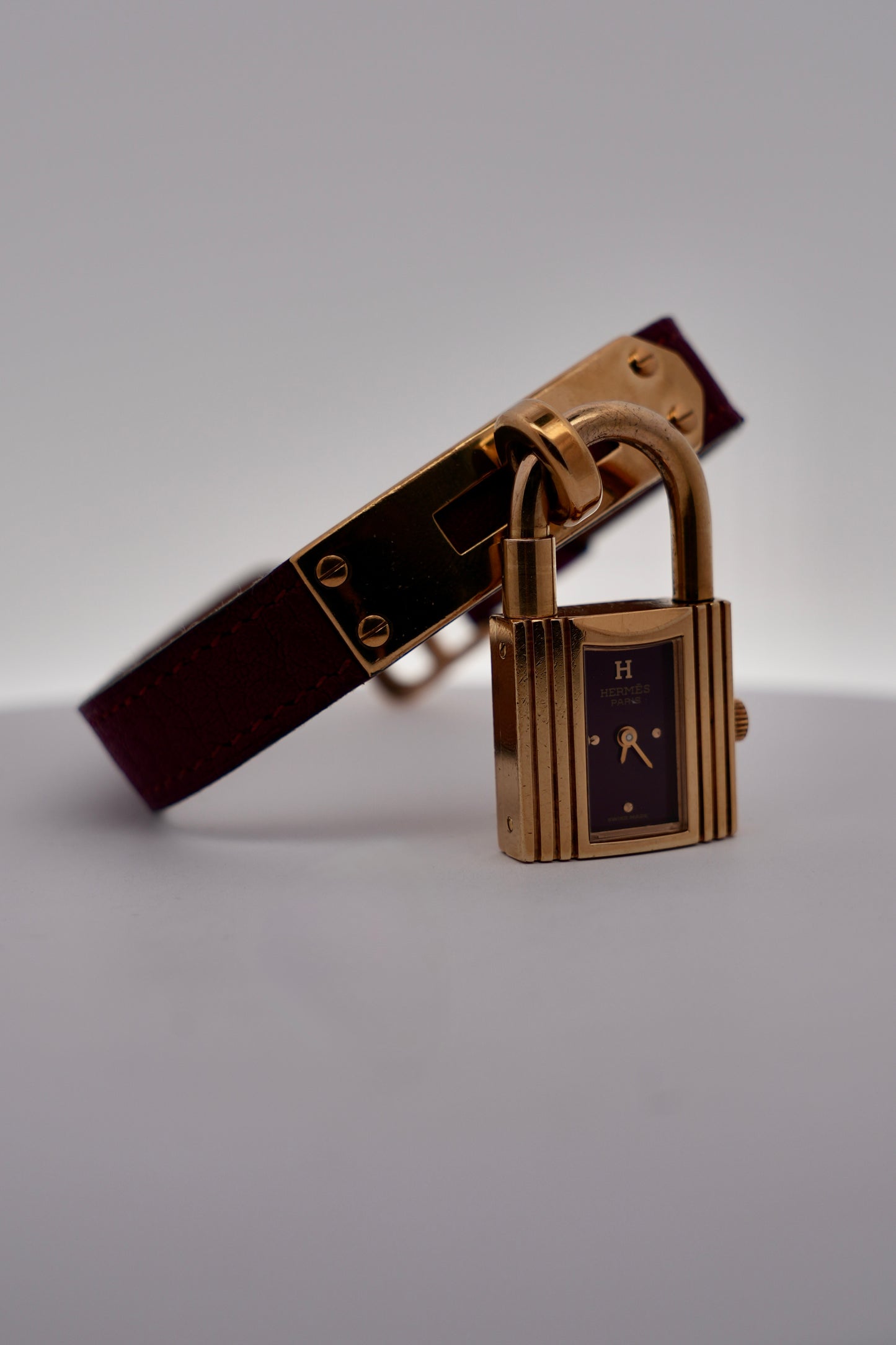Hermes Paris Kelly Lock Watch - Burgundy - Original Strap - Ladies