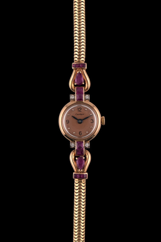 Cartier Ladies 14ct with Rubies and Diamonds Manual Wind - RARE watch and original Box