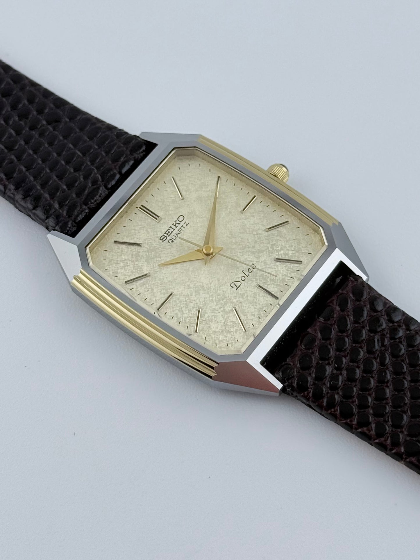 Seiko Dolce Tank Quartz - 6030-5390 Rare Silk Embossed Dial - Original Box