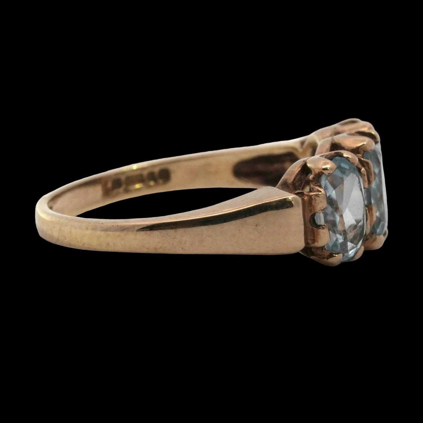 Aqua Marine 3 Stone Ring - 9k Gold