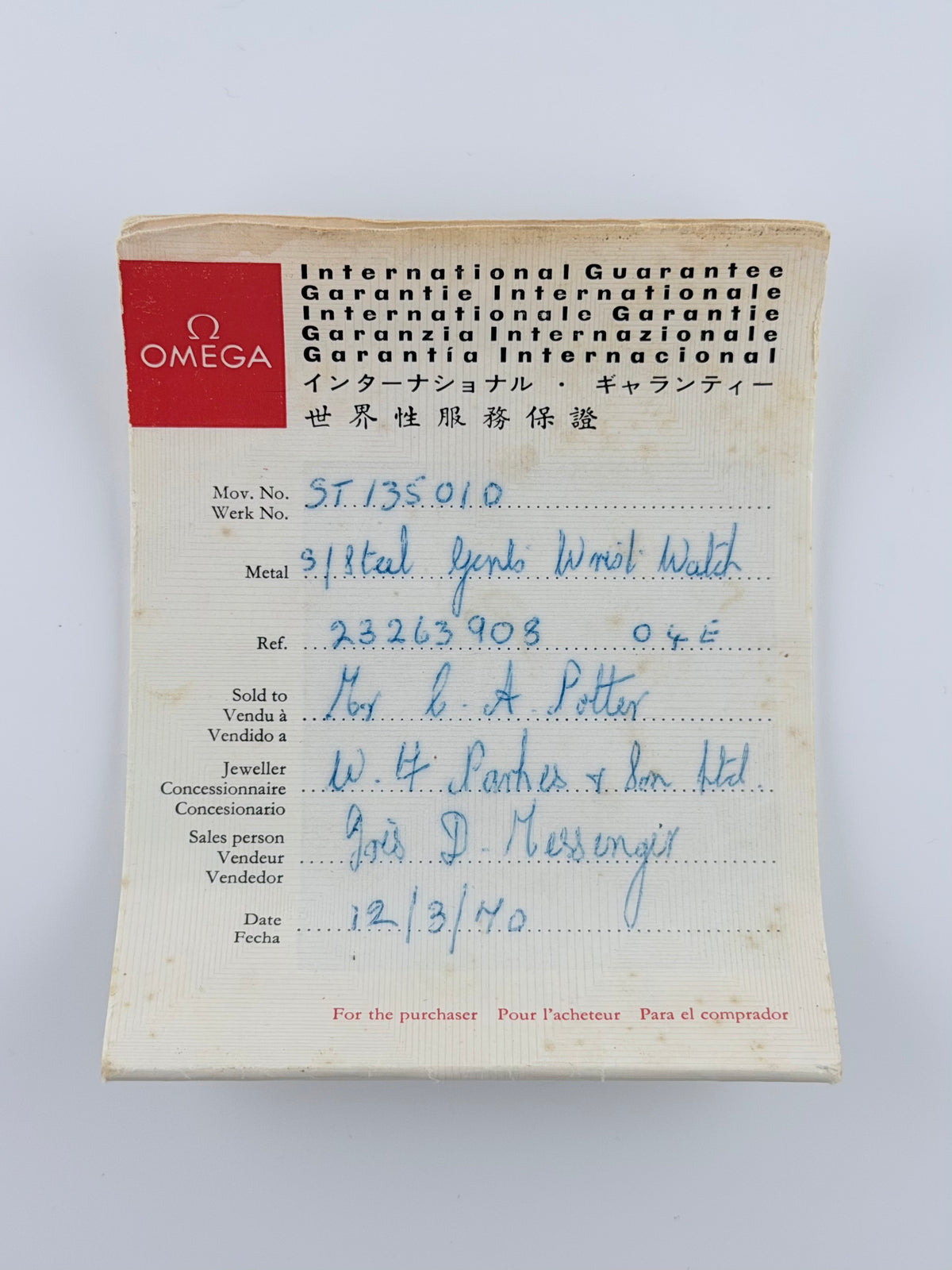 Omega Seamaster DeVille Manual 135.010 - Box and Papers