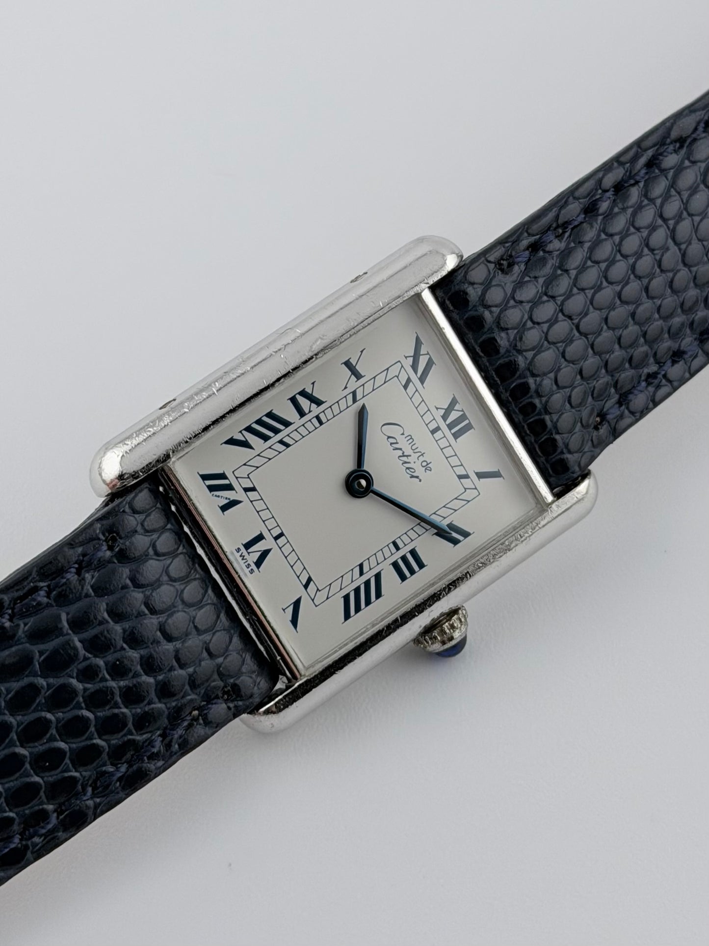 Cartier Must de Cartier Tank Quartz - 690006 - Rare White and Blue Dial - Sterling Silver