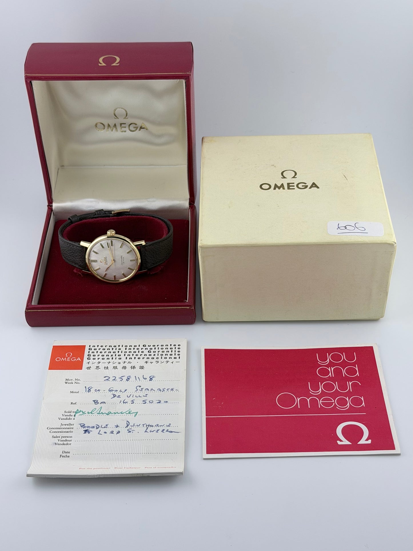 Omega Seamaster De Ville Automatic Linen Dial - 18ct Gold - 165.5020 - Box and Papers!