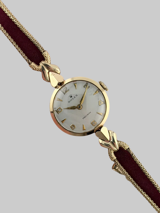 Rolex Precision Ladies Cocktail Watch Manual Wind - Rare - Solid Gold- Clamshell Box - Ladies