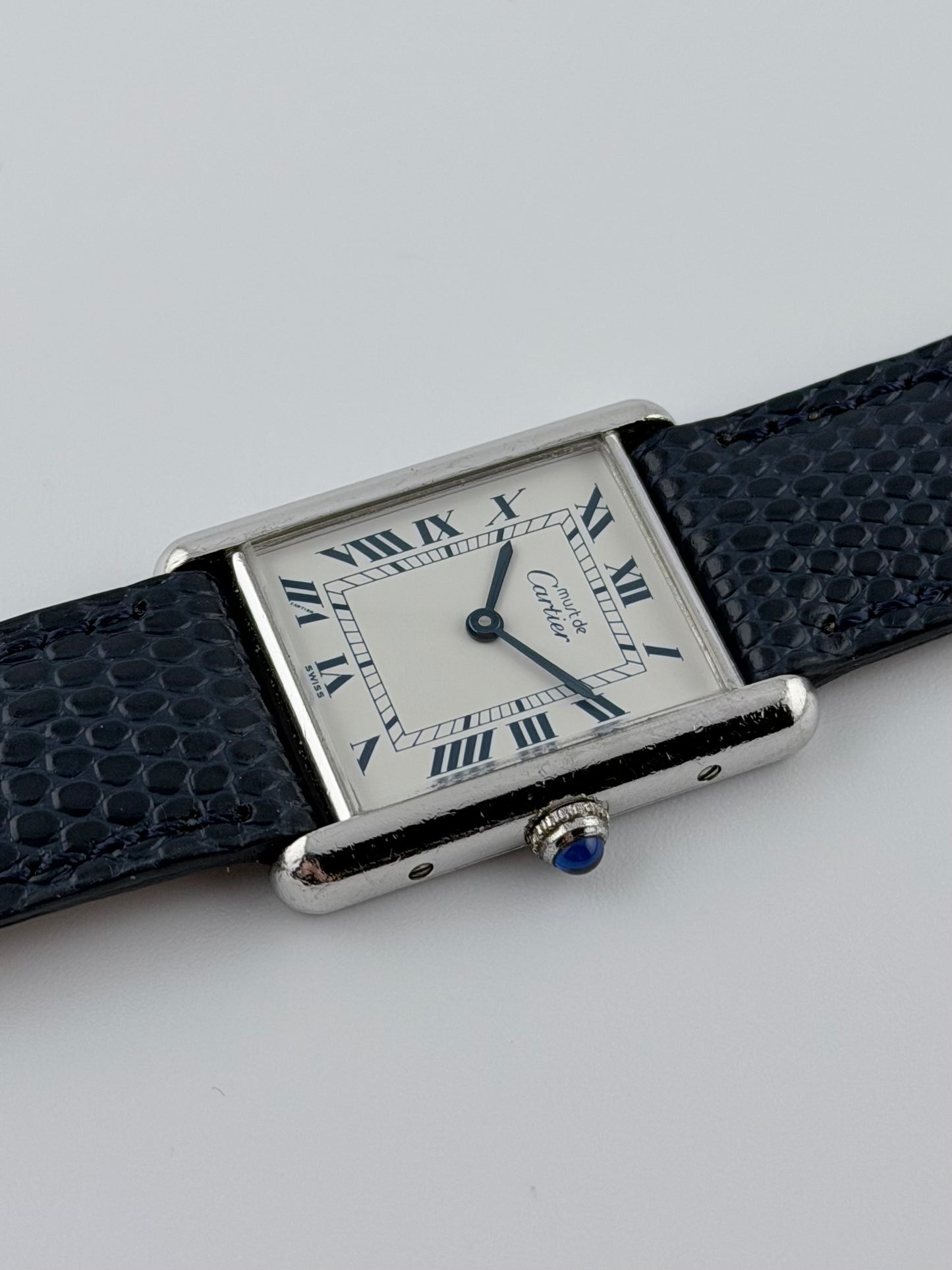 Cartier Must de Cartier Tank Quartz - 690006 - Rare White and Blue Dial - Sterling Silver