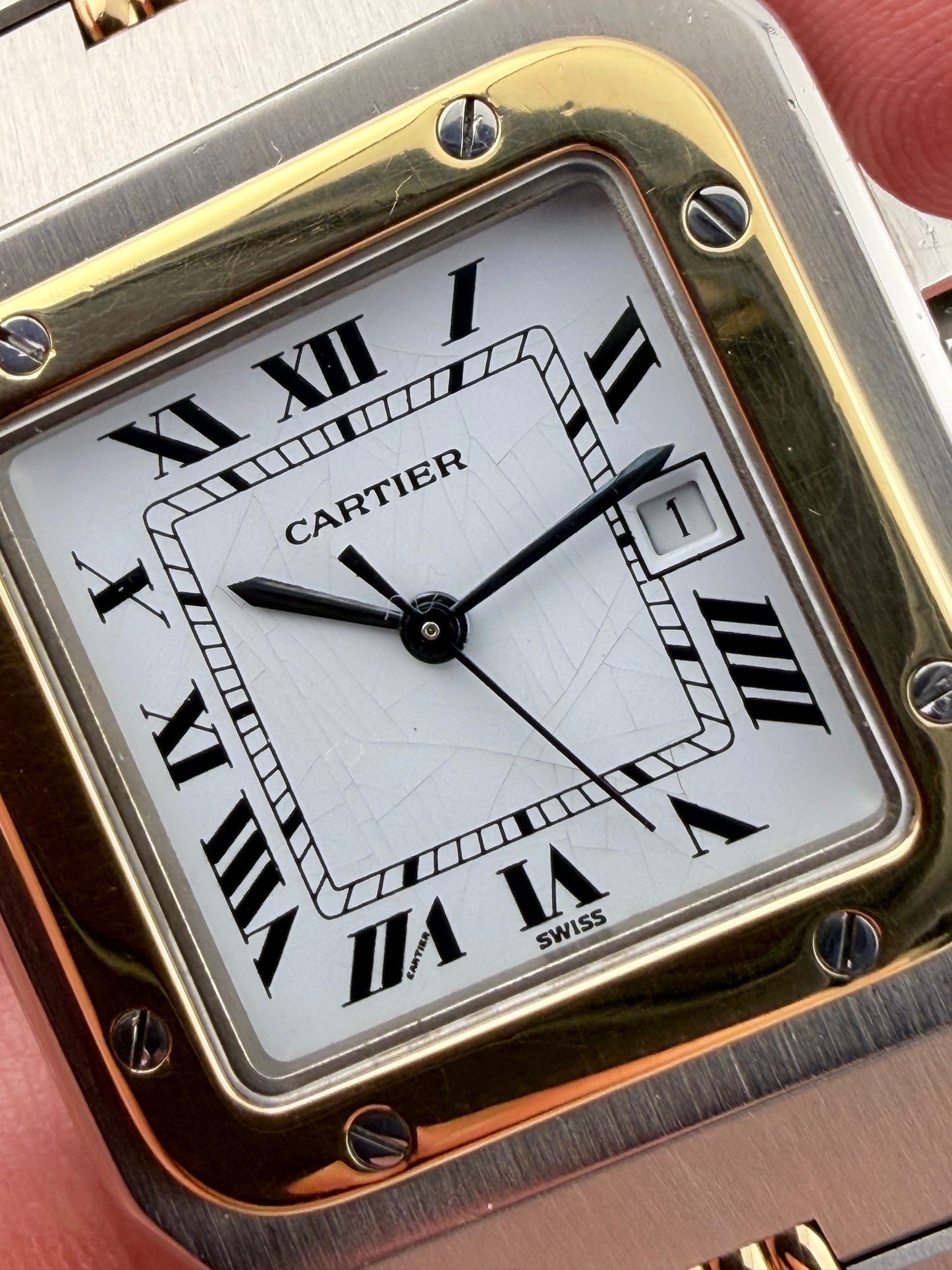 Cartier Santos Carree Automatic Date - Rare Godron Bracelet - 2961