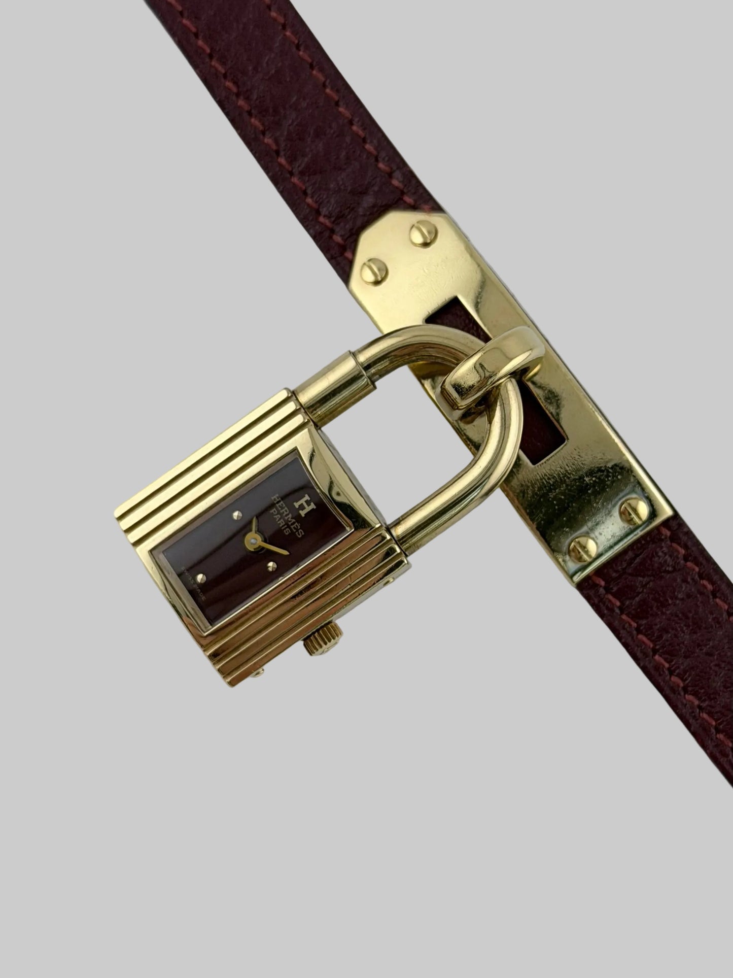 Hermes Paris Kelly Lock Watch - Burgundy - Original Box - Ladies