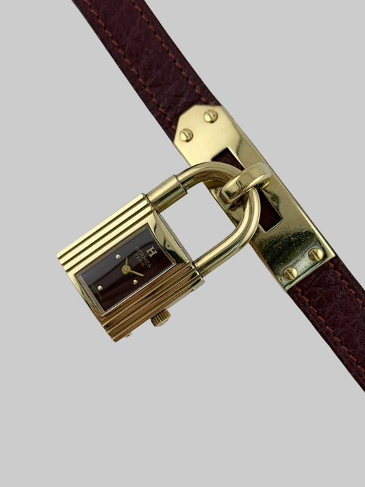 Hermes Paris Kelly Lock Watch - Burgundy - Original Box - Ladies