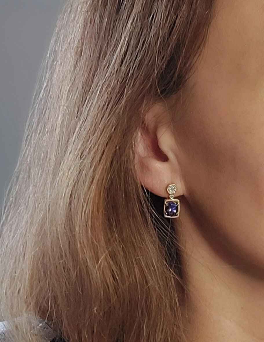 Tanzanite and Diamond 18ct Gold Fixed Drop Earings
