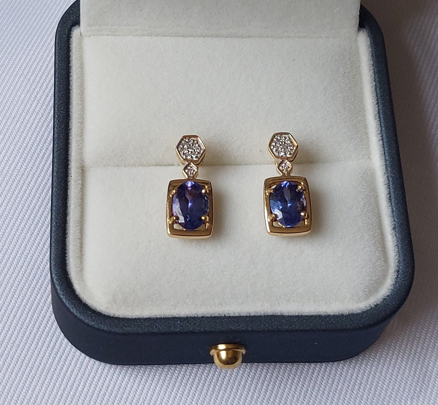 Tanzanite and Diamond 18ct Gold Fixed Drop Earings