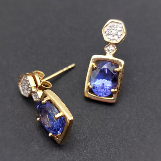 Tanzanite and Diamond 18ct Gold Fixed Drop Earings