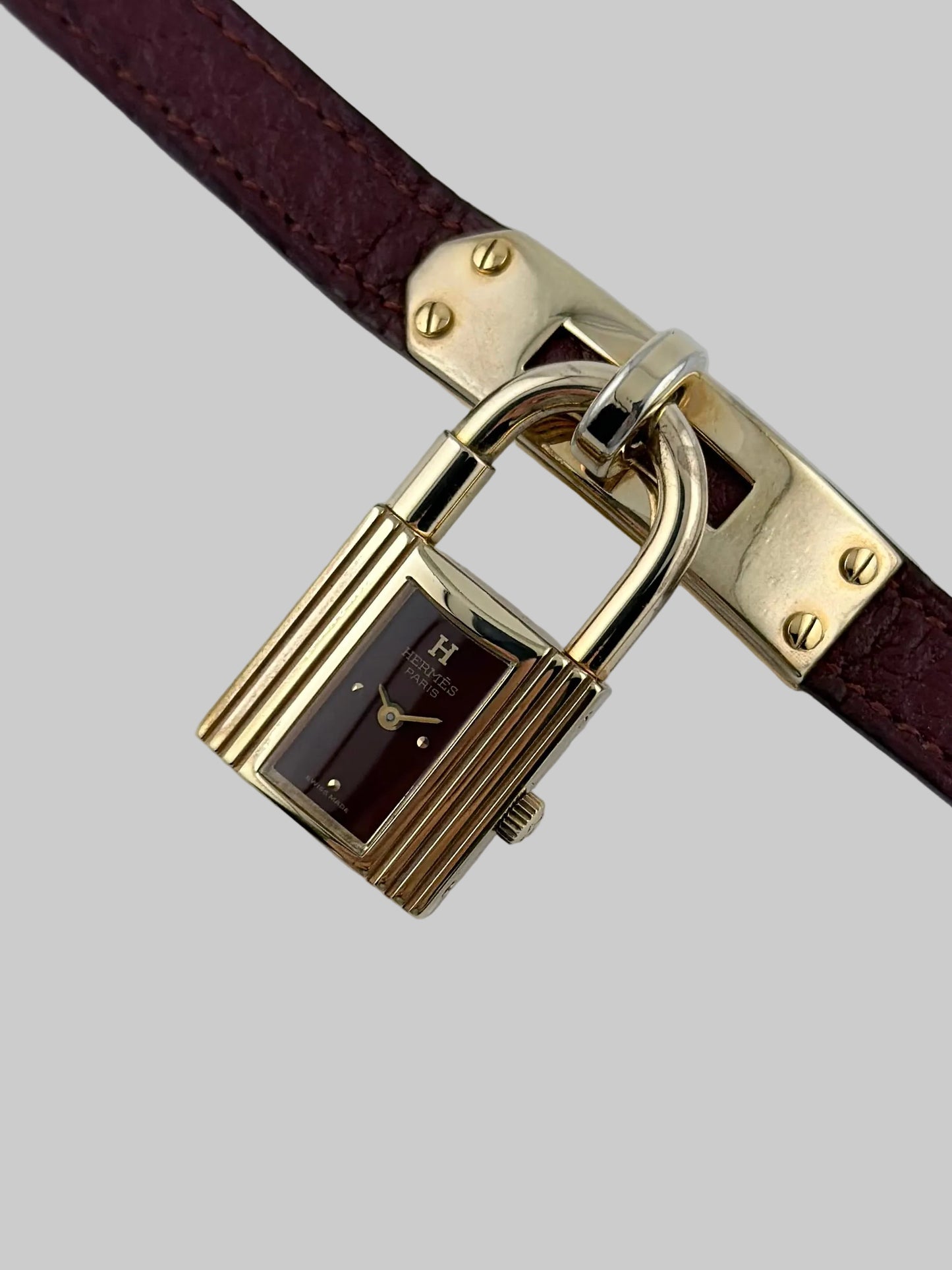 Hermes Paris Kelly Lock Watch -  Burgundy - Original Box