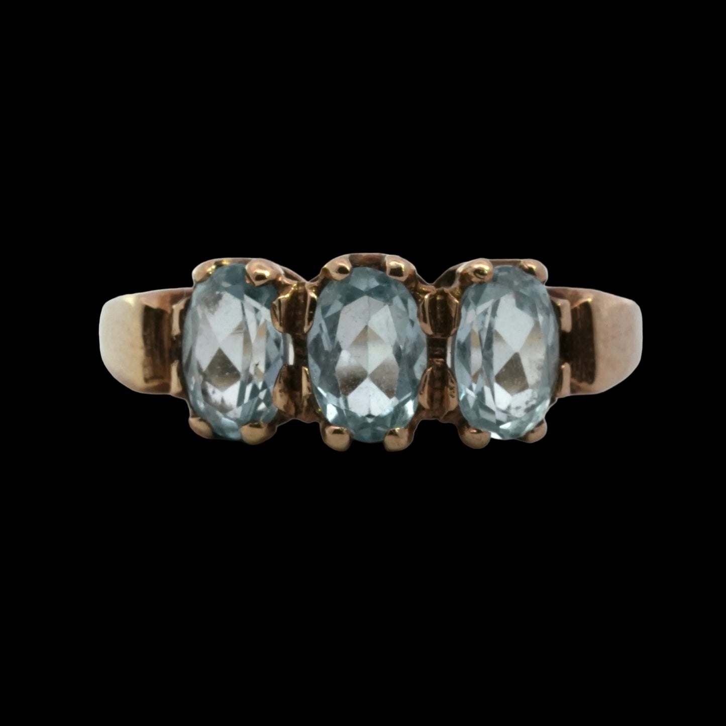 Aqua Marine 3 Stone Ring - 9k Gold