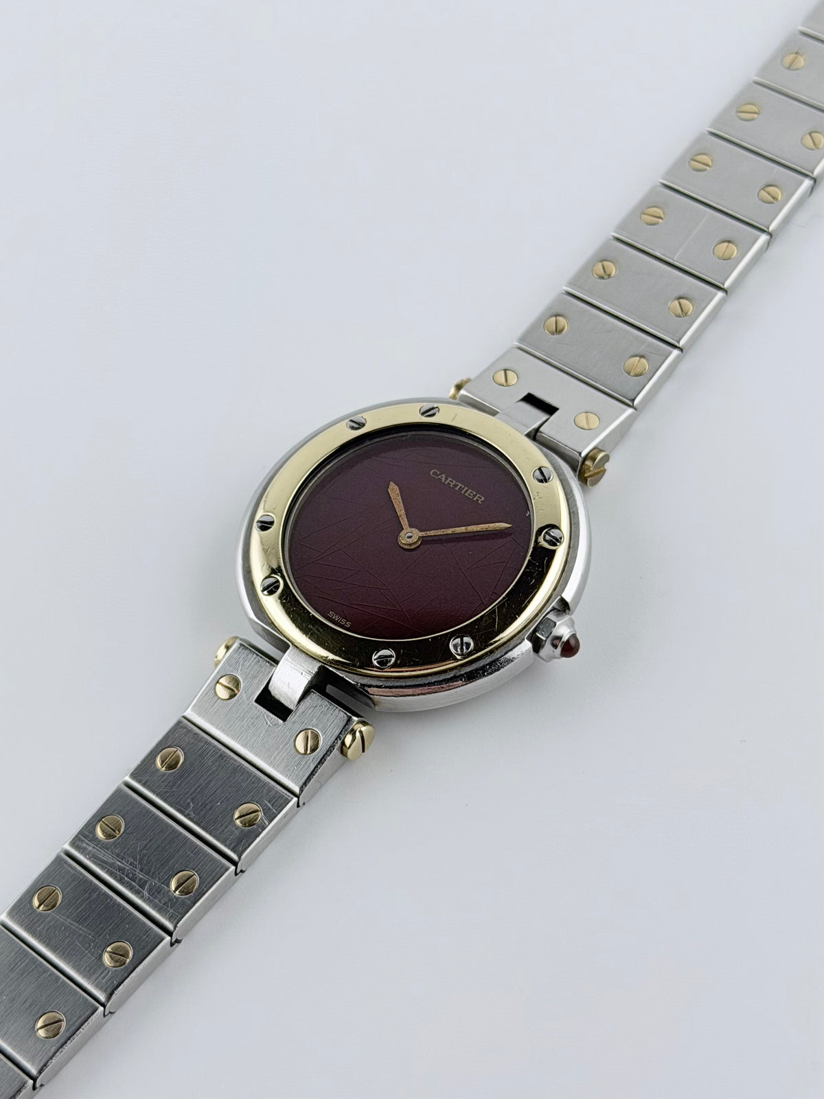 Cartier Santos Vendome Quartz - 81913 Bicolour - Burgundy Dial - Ladies