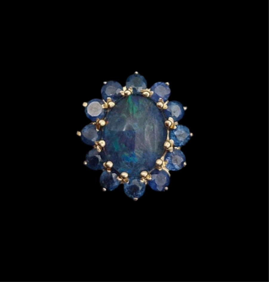 Sapphire and Opal 9ct Gold Cluster Ring