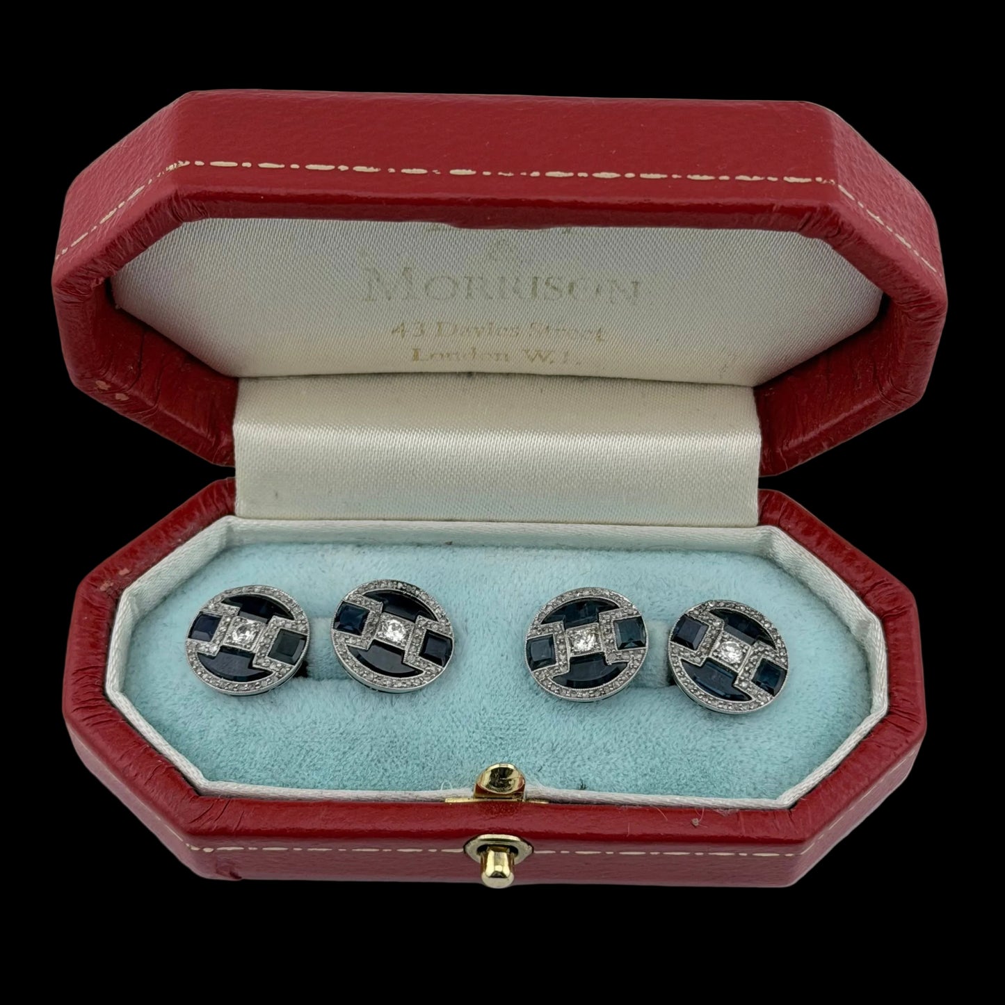 1920s Antique Art Deco Diamond and Sapphire Cufflinks - Platinum & White Gold