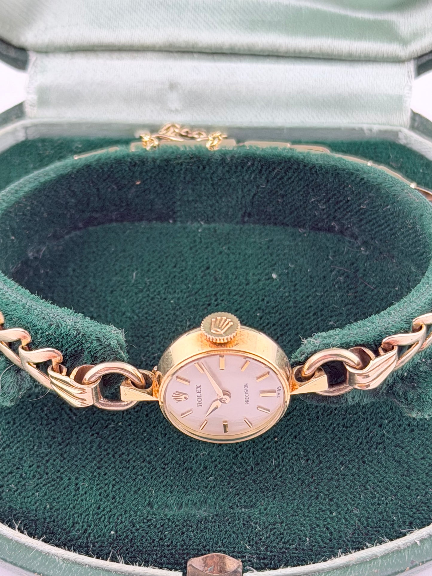 Rolex Precision Ladies Cocktail Watch Manual Wind - Rare 1948 - Solid Gold + Original Seashell Box