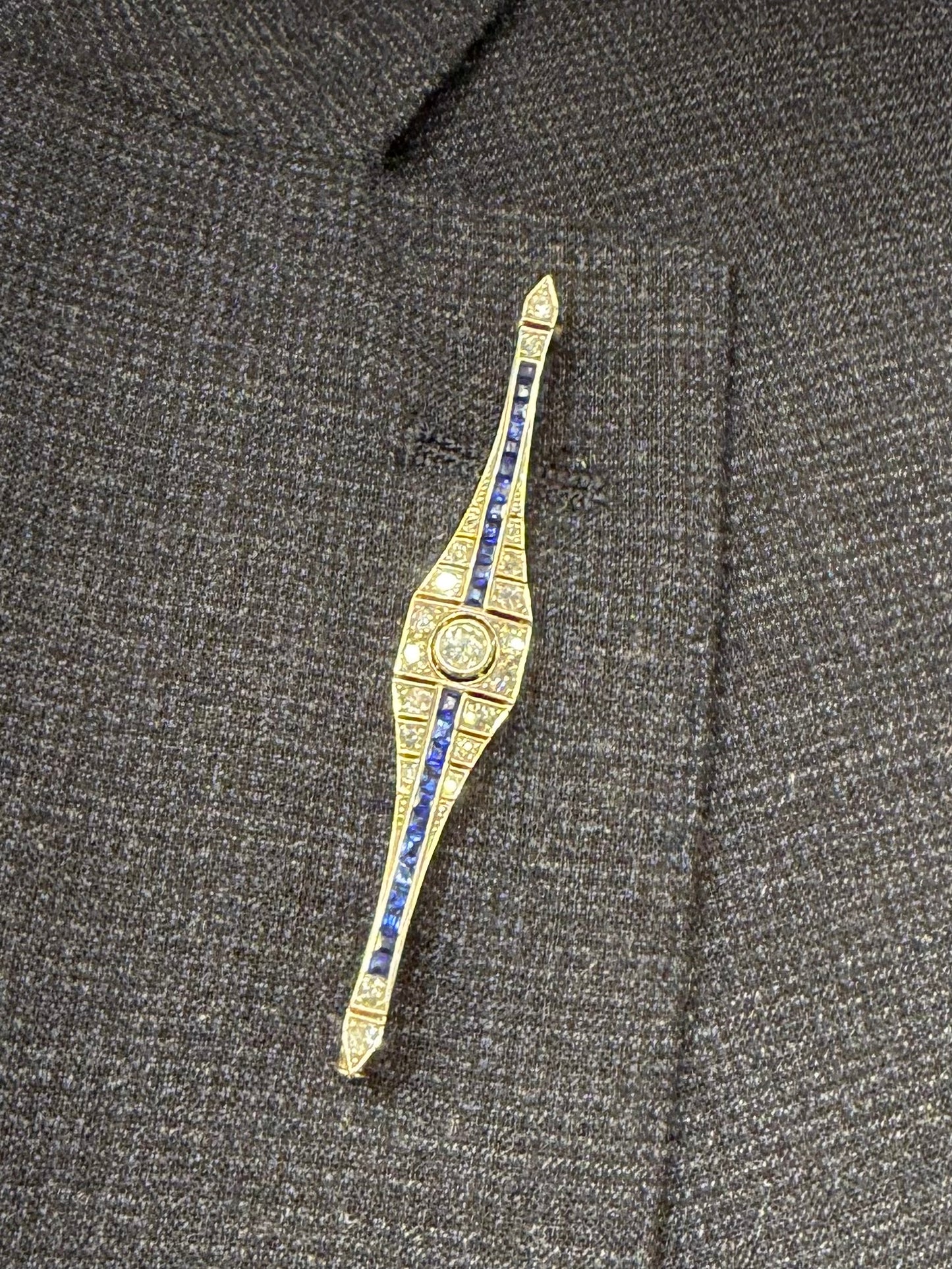 Art Deco Diamond and Sapphire Bar Brooch