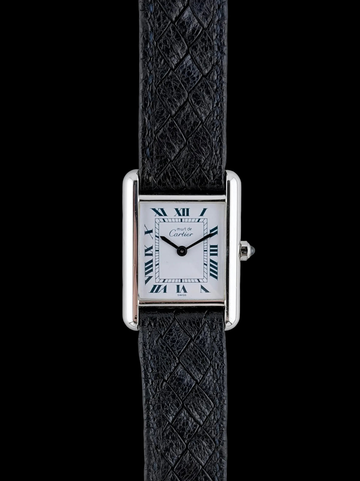 Cartier Tank Quartz - 0398 - SILVER - Rare Patterned Cartier Strap - Box & Papers! - Ladies
