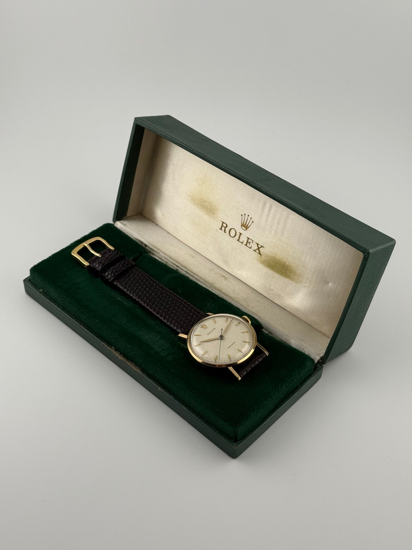 Rolex Precision Manual Wind 9ct Solid Gold - Ultra Rare Coin Edge Case - Honeycomb Dial