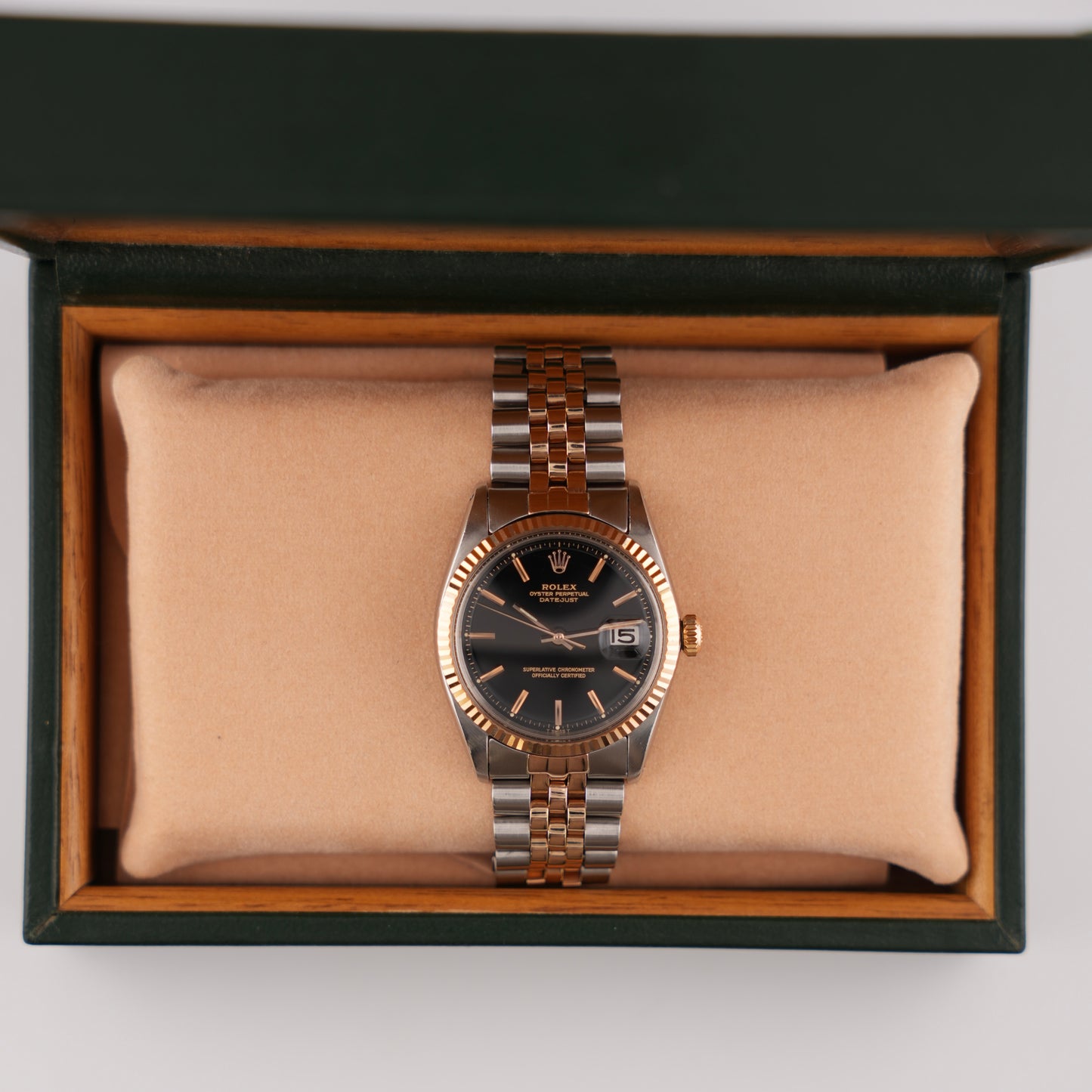 Rolex Datejust Oyster Perpetual - 1601 - Black Dial - 18k Rose Gold & Steel