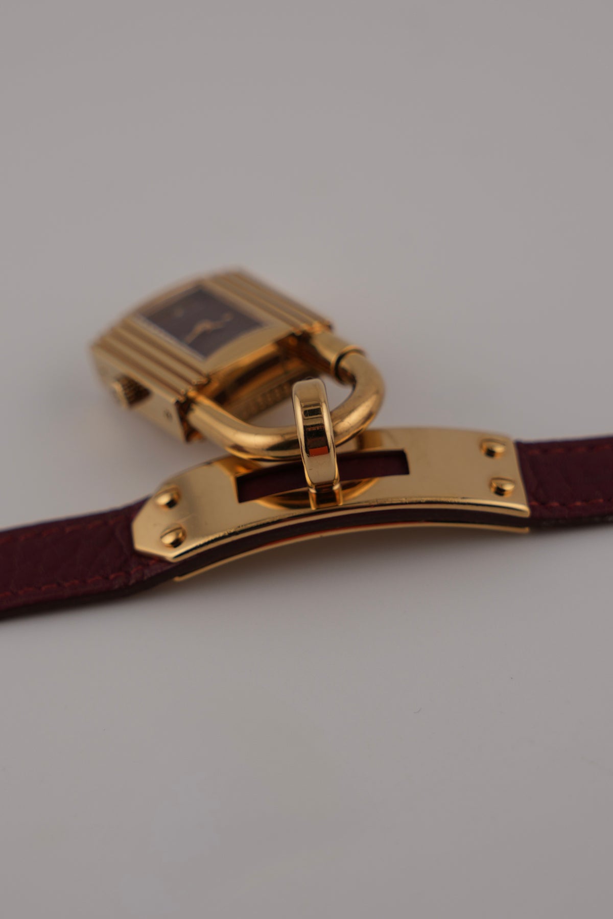 Hermes Paris Kelly Lock Watch - Burgundy - with Box, Booklets and a Tag