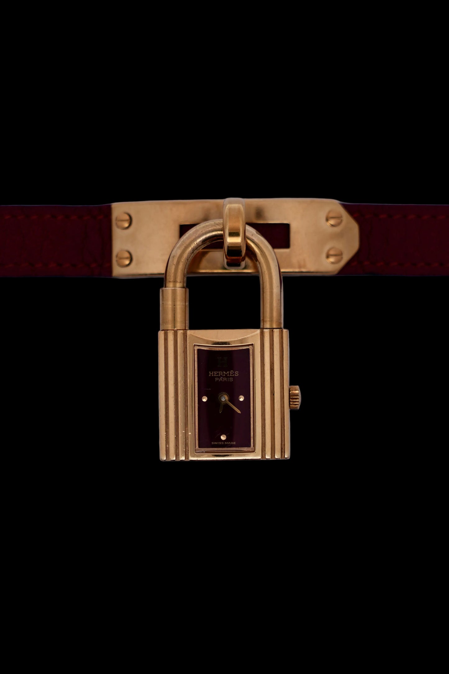 Hermes Paris Kelly Lock Watch - Burgundy - Original Strap - Ladies