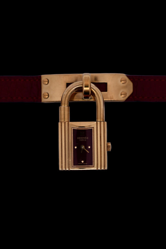 Hermes Paris Kelly Lock Watch - Burgundy - Original Strap - Ladies