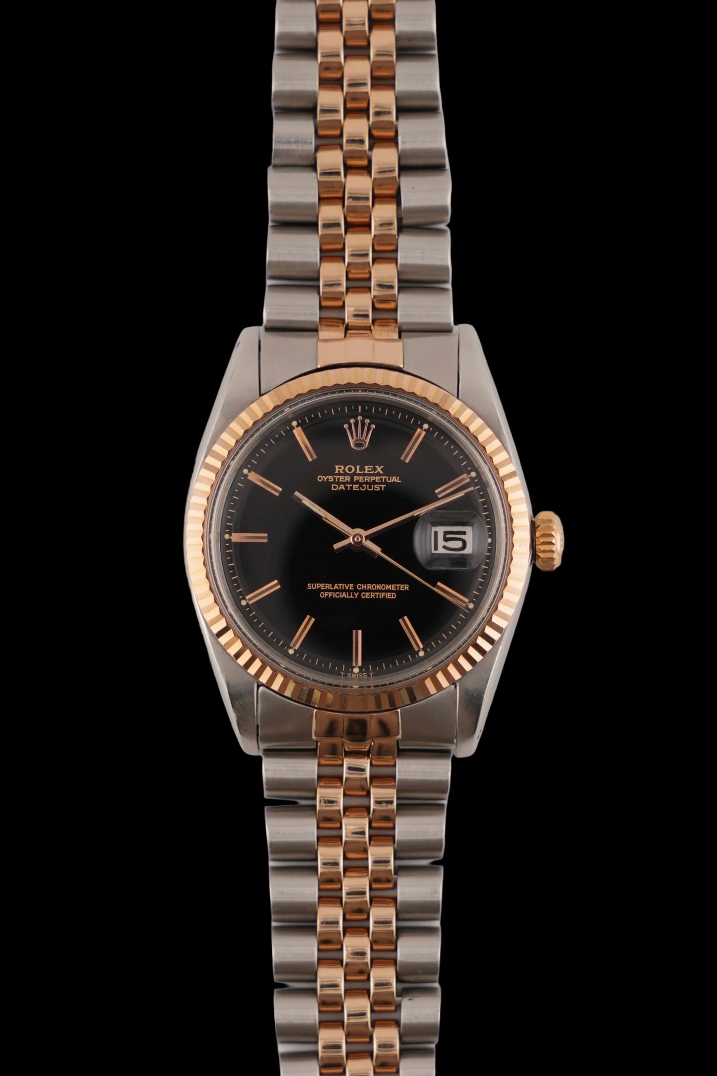 Rolex Datejust Oyster Perpetual - 1601 - Black Dial - 18k Rose Gold & Steel