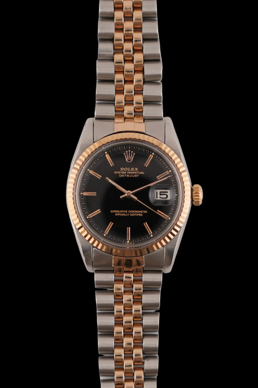 Rolex Datejust Oyster Perpetual - 1601 - Black Dial - 18k Rose Gold & Steel