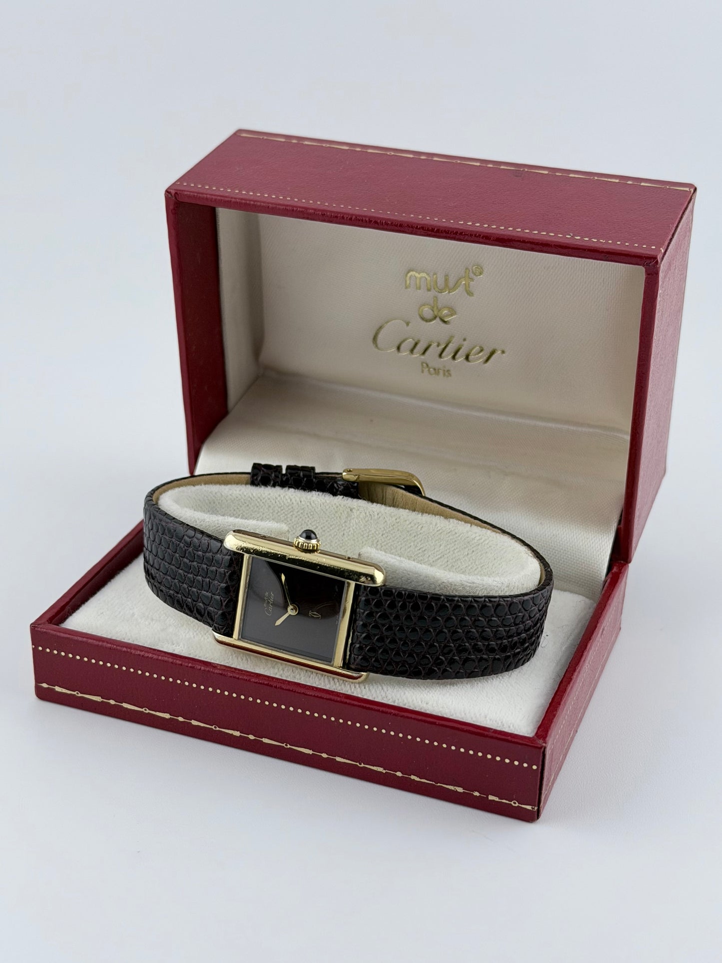 Cartier Must de Tank - 3 - Manual Wind - "Wood" Dial - Original Box - Ladies