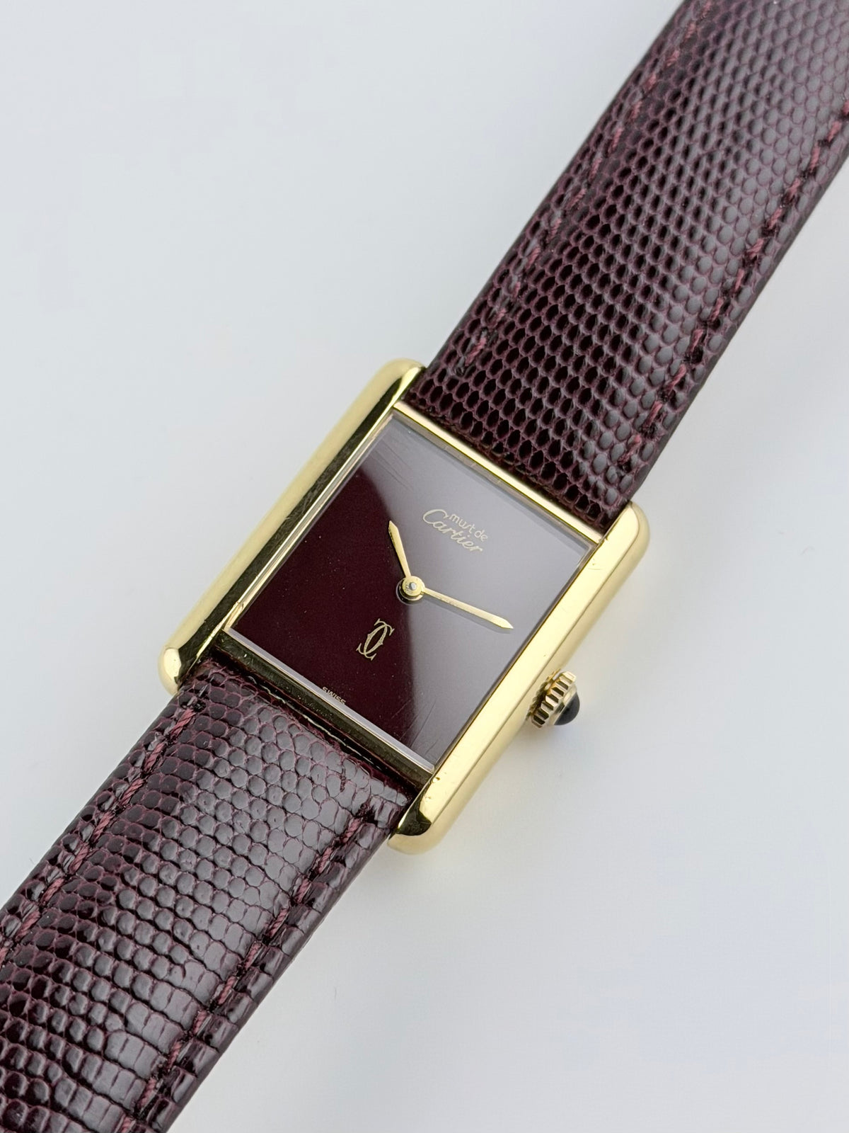 Cartier Must De Tank Paris Manual Wind - 6 LM - Burgundy Dial - with Box